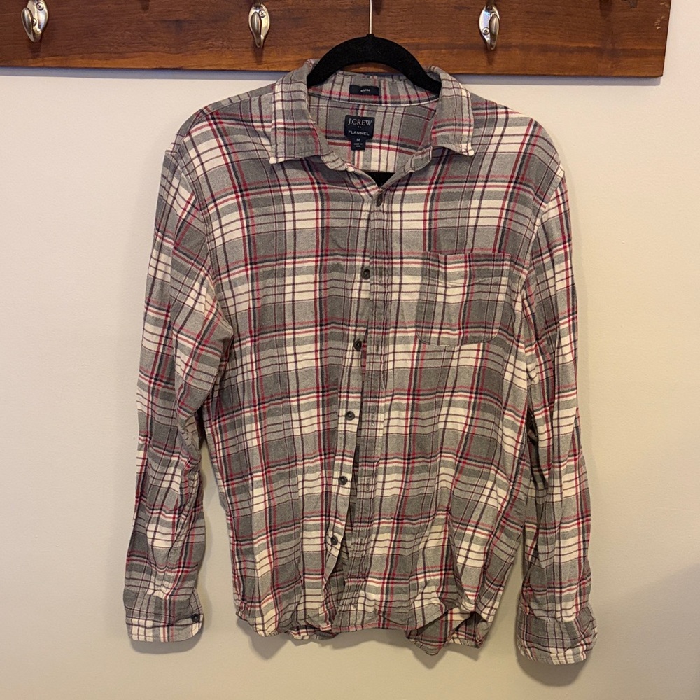 J. Crew Men's Flannel Plaid Shirt in Gray and Red